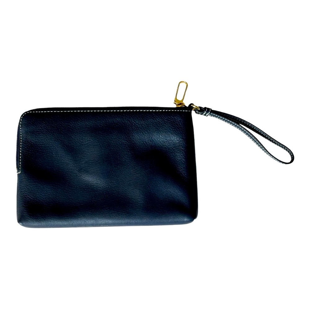 Talbots blue leather wristlet with zipper closer and wrist strap